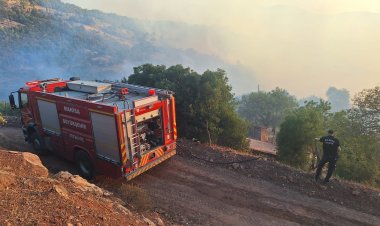 Büyükşehir ekiplerinden Akhisar’daki yangına müdahale  Yangının evlere sıçramasını önleyip koyunları kurtardılar