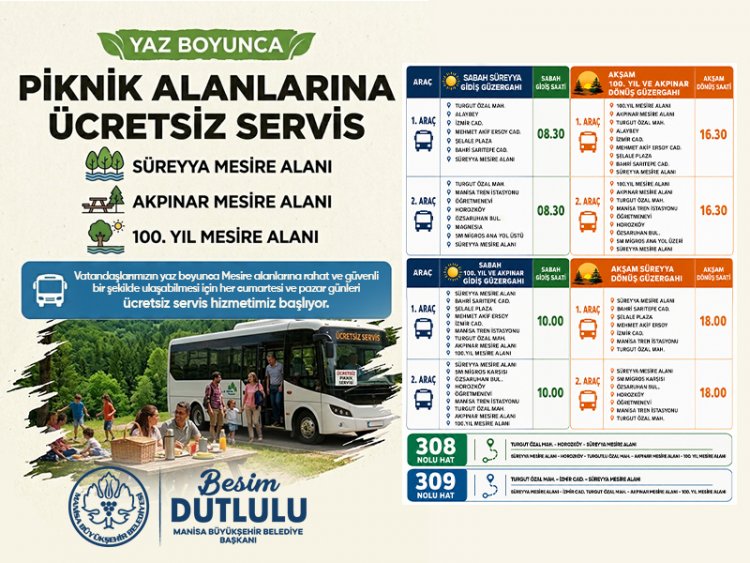 Büyükşehir’den Hafta Sonu Seferberliği:  Mesire Alanlarına Ücretsiz Ulaşım Başlıyor