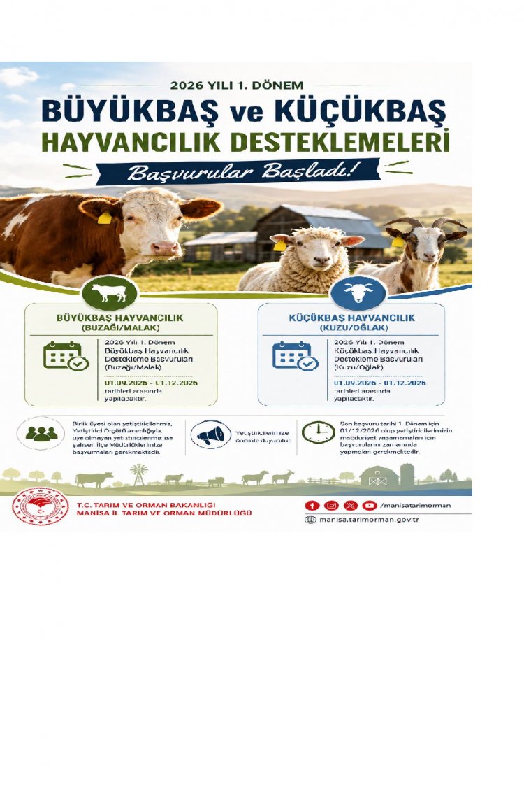 Büyükbaş ve Küçükbaş Hayvancılık Destekleme Başvuruları Başladı
